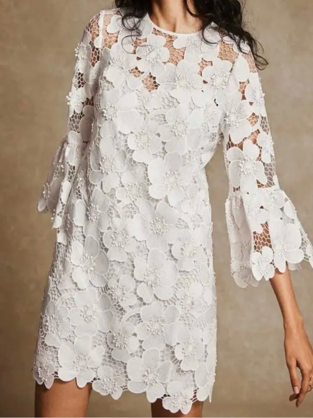 Mint Velvet White Floral Lace Mini Dress-White